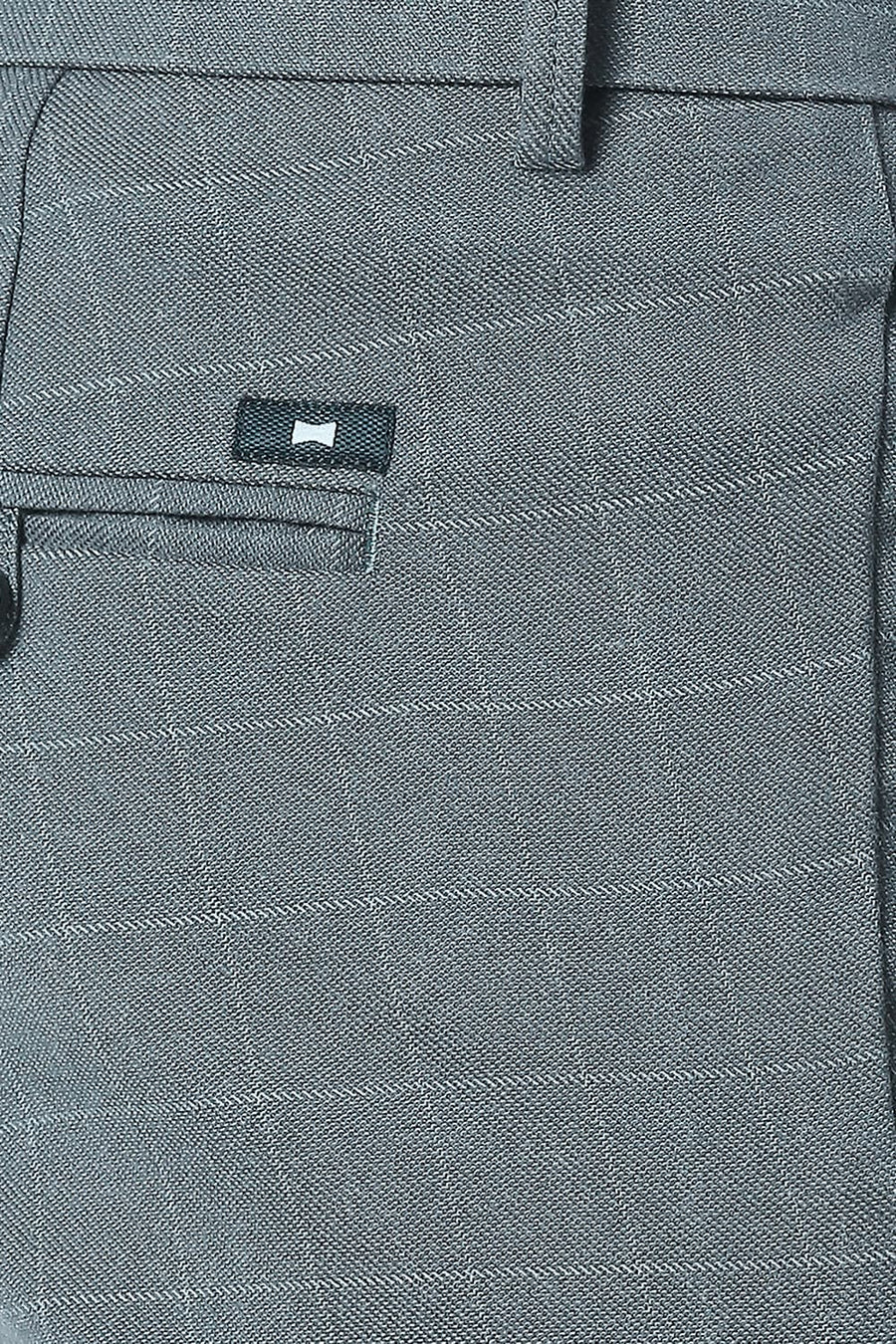 BASICS TAPERED FIT MIRAGE BLUE COTTON POLYESTER STRETCH CHECKS TROUSERS