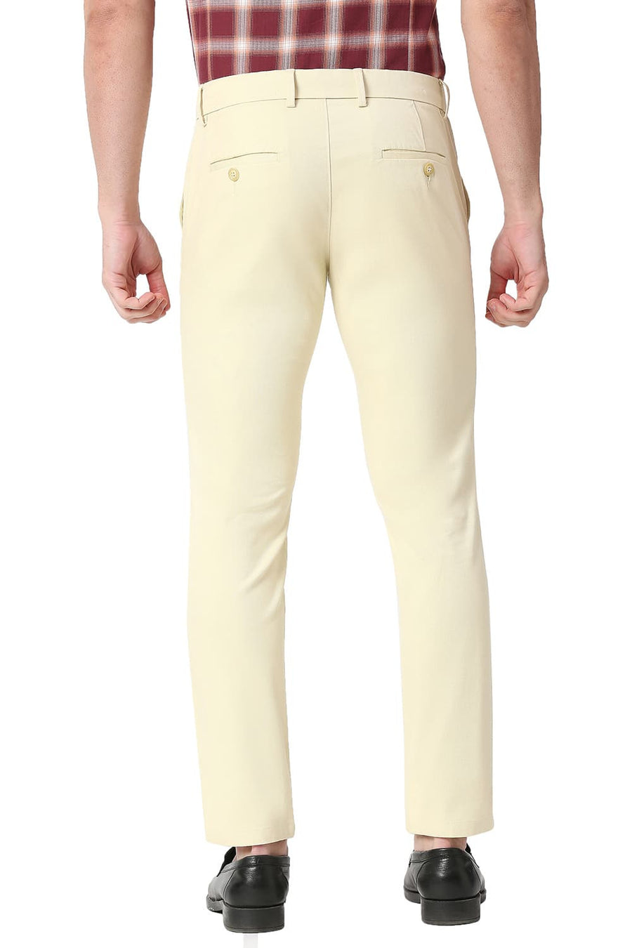 BASICS TAPERED FIT SEEDPEARL BEIGE COTTON STRETCH TROUSERS