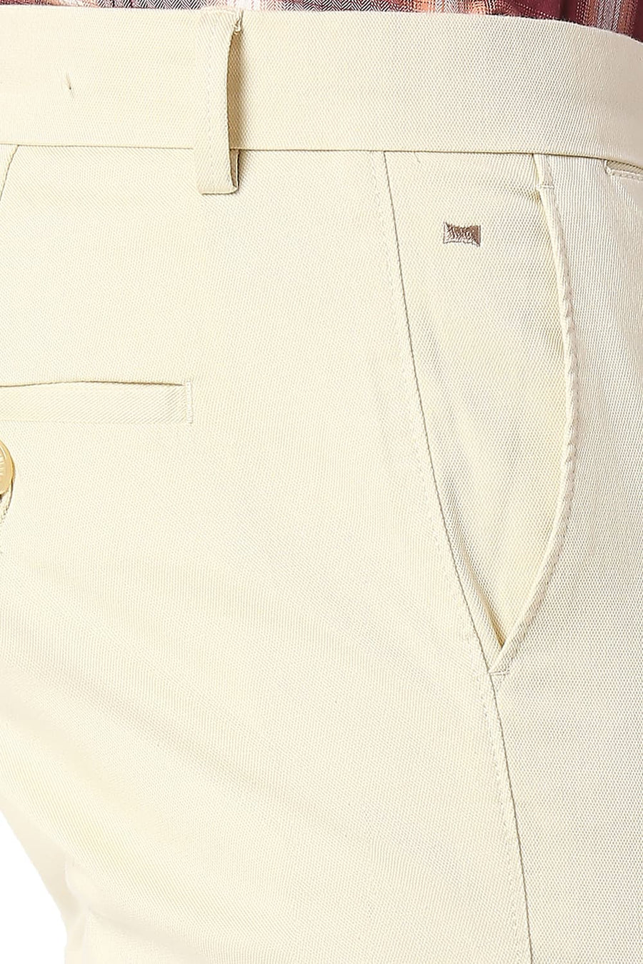 BASICS TAPERED FIT SEEDPEARL BEIGE COTTON STRETCH TROUSERS