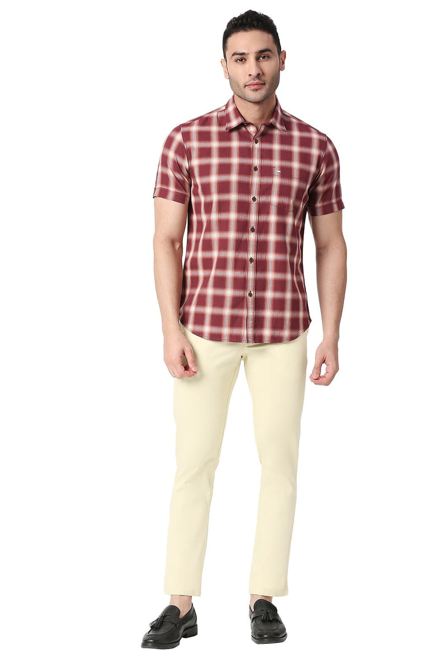 BASICS TAPERED FIT SEEDPEARL BEIGE COTTON STRETCH TROUSERS