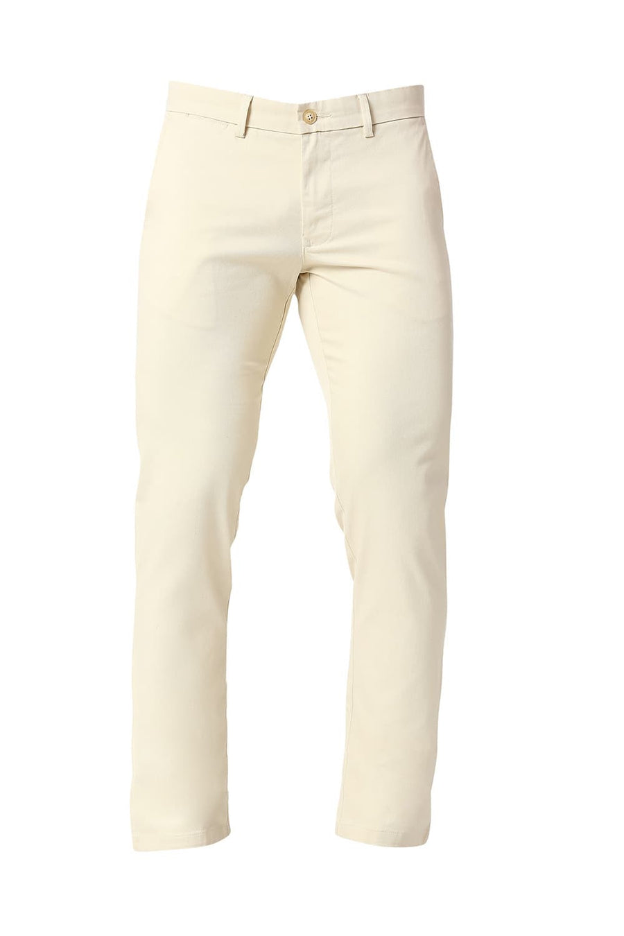 BASICS TAPERED FIT SEEDPEARL BEIGE COTTON STRETCH TROUSERS