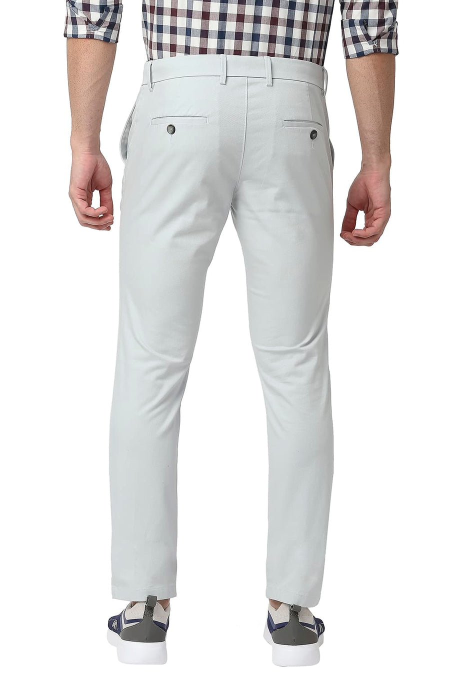 BASICS TAPERED FIT DROPLET GREY COTTON STRETCH TROUSERS