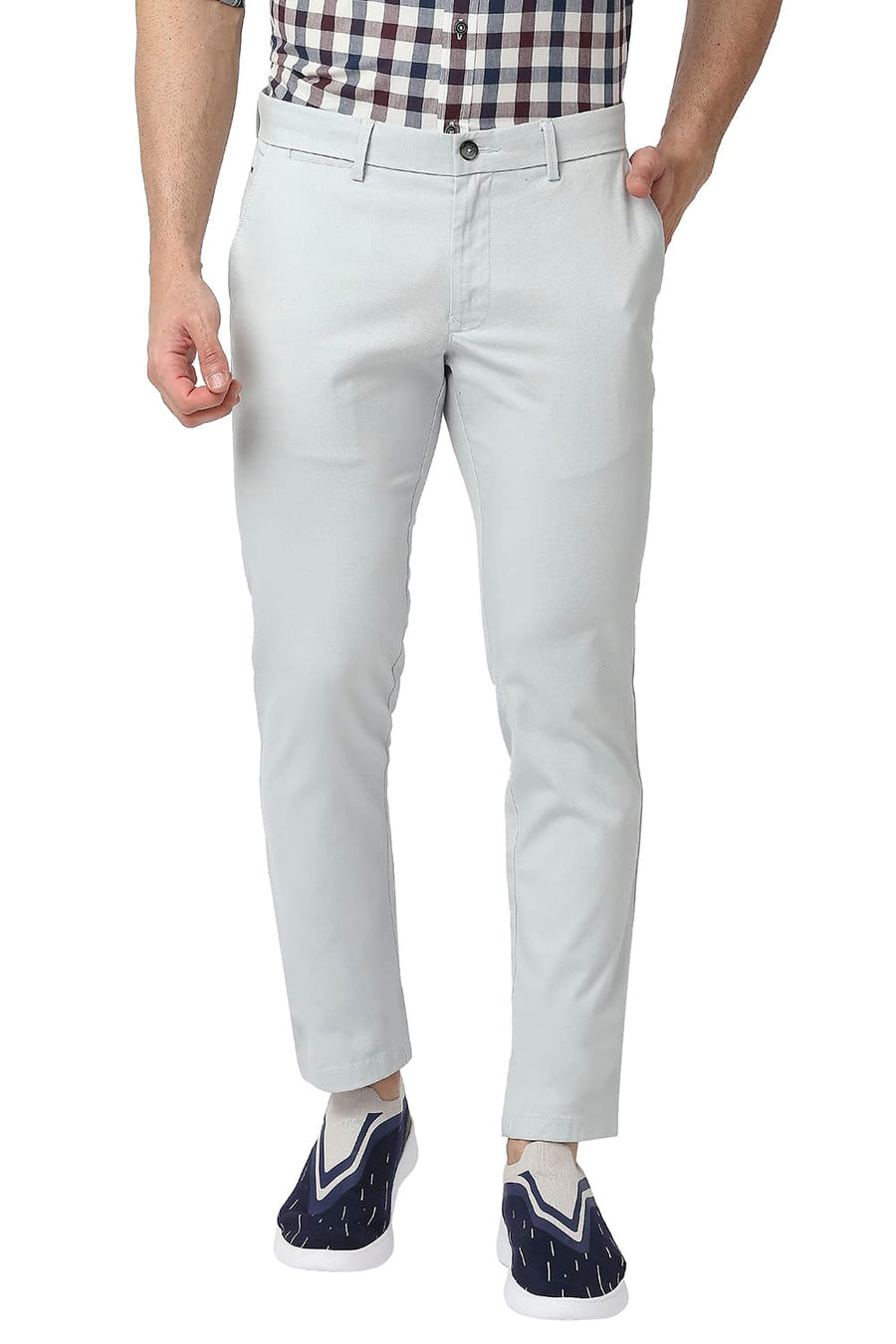 BASICS TAPERED FIT DROPLET GREY COTTON STRETCH TROUSERS