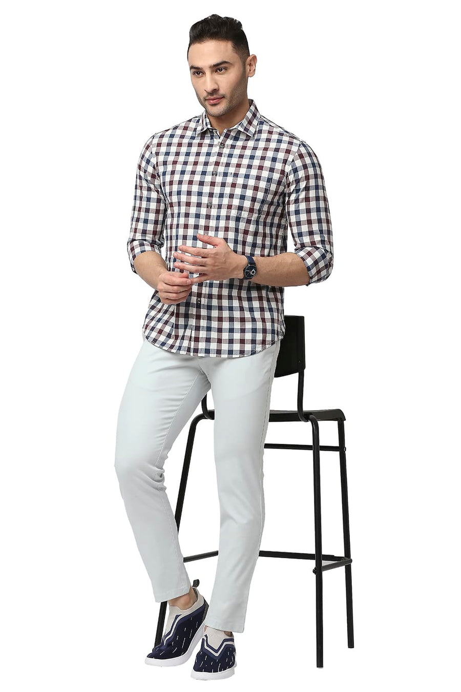 BASICS TAPERED FIT DROPLET GREY COTTON STRETCH TROUSERS