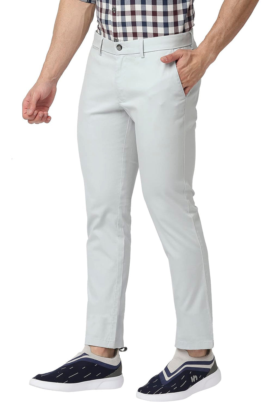 BASICS TAPERED FIT DROPLET GREY COTTON STRETCH TROUSERS