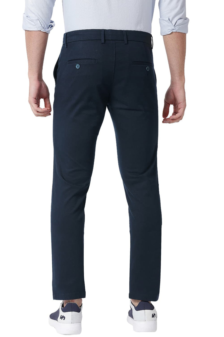 BASICS TAPERED FIT INKWELL NAVY COTTON STRETCH TROUSERS