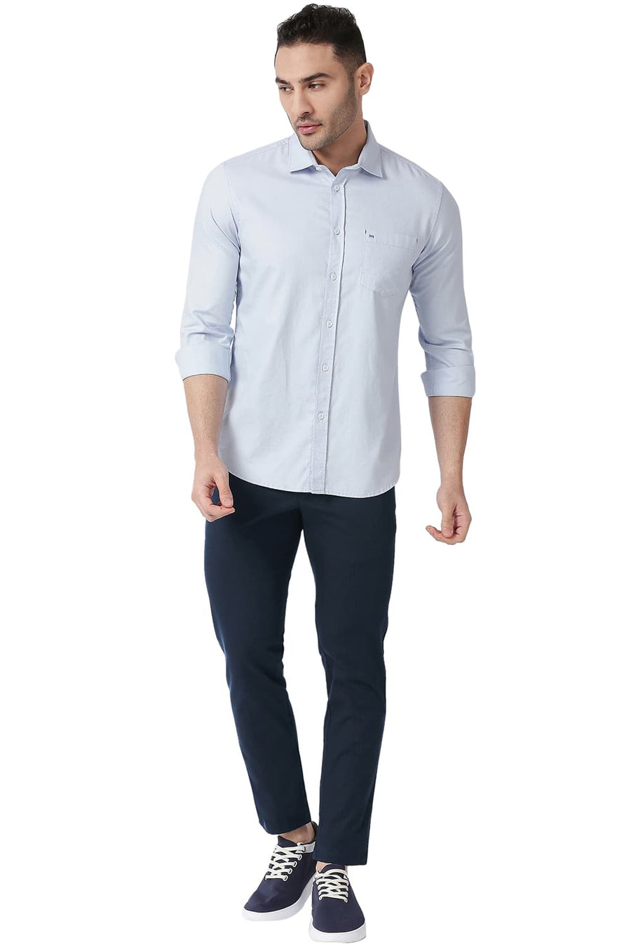 BASICS TAPERED FIT INKWELL NAVY COTTON STRETCH TROUSERS