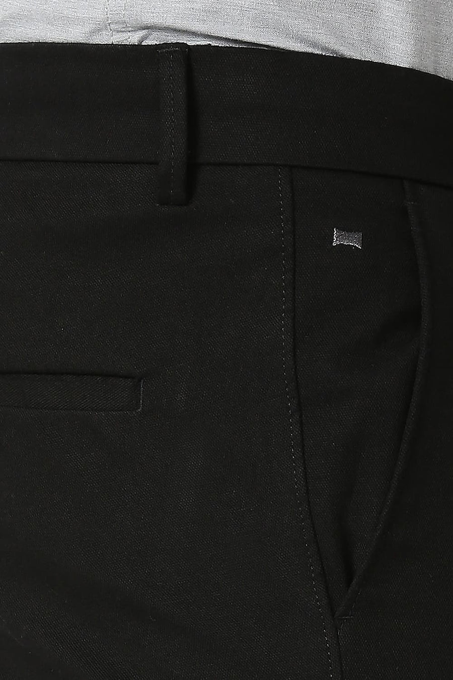 BASICS TAPERED FIT CAVIAR BLACK COTTON STRETCH TROUSERS