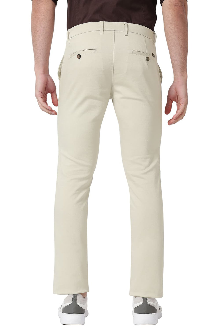 BASICS TAPERED FIT PARCHMENT BEIGE COTTON STRETCH TROUSERS