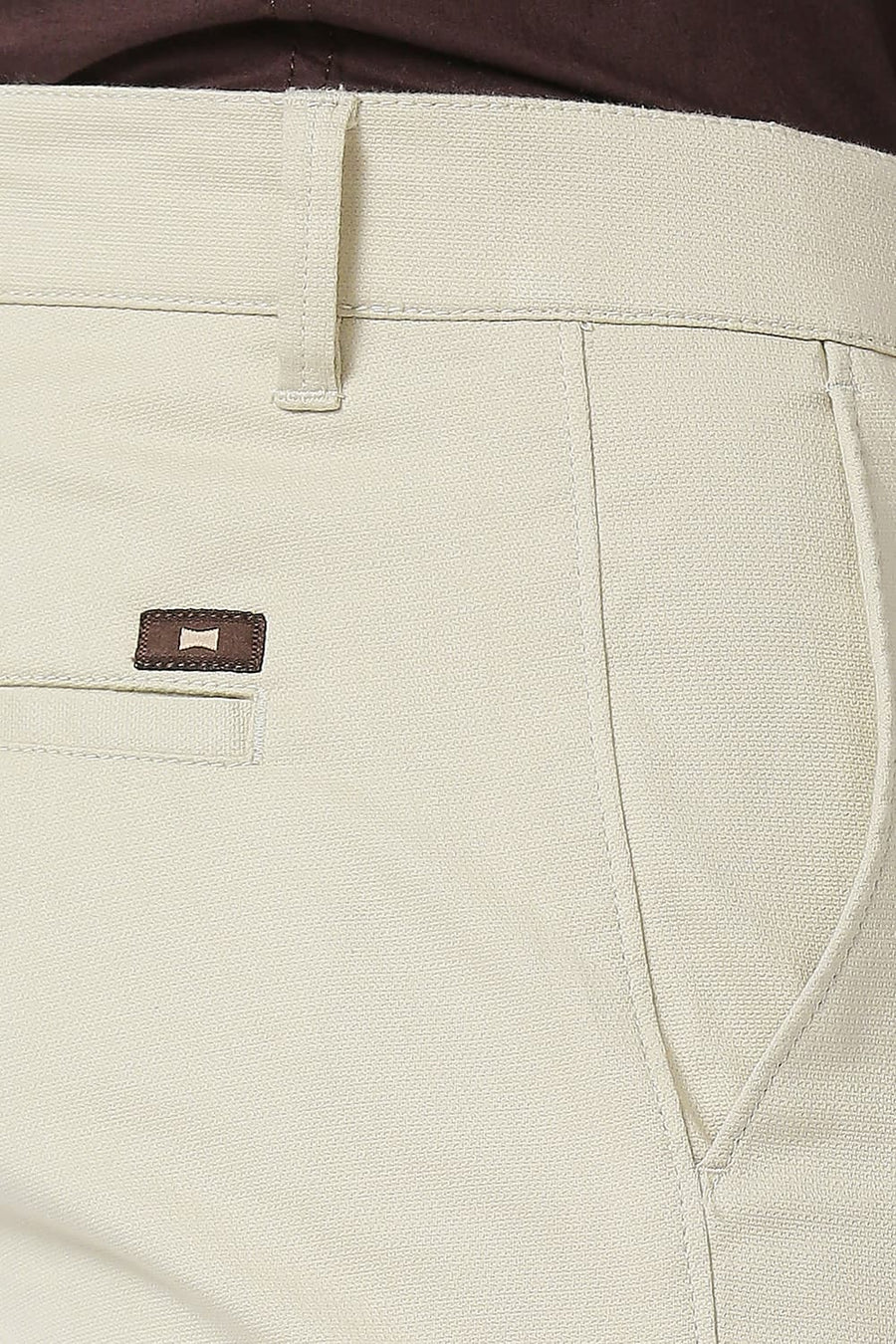 BASICS TAPERED FIT PARCHMENT BEIGE COTTON STRETCH TROUSERS