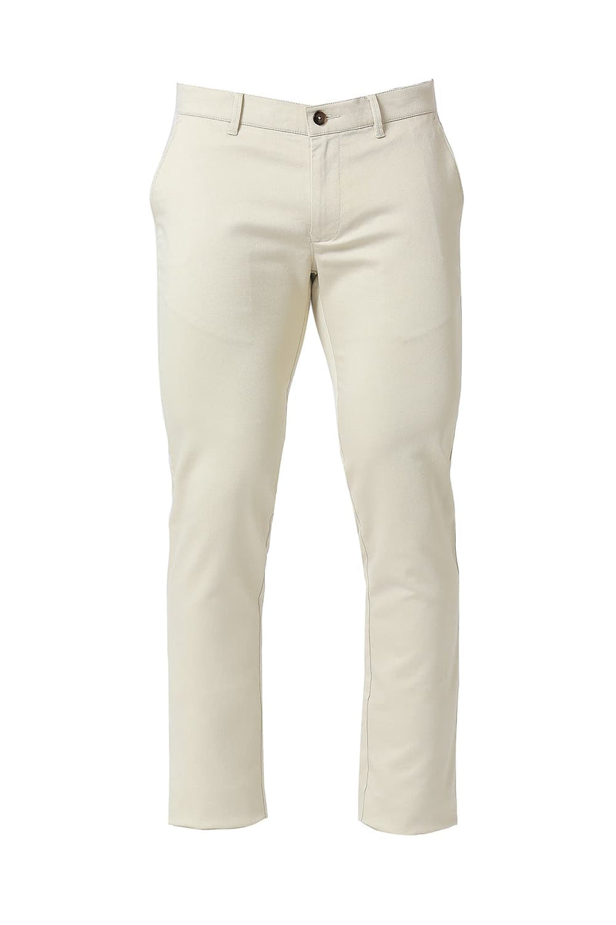 BASICS TAPERED FIT PARCHMENT BEIGE COTTON STRETCH TROUSERS