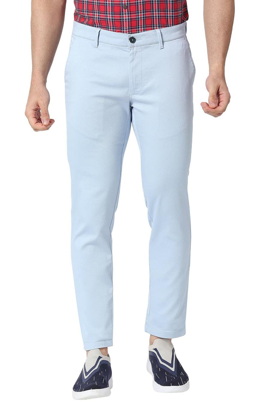 BASICS TAPERED FIT BALLAD BLUE COTTON STRETCH TROUSERS