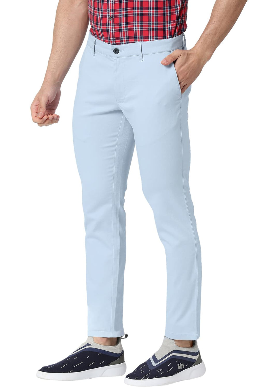 BASICS TAPERED FIT BALLAD BLUE COTTON STRETCH TROUSERS