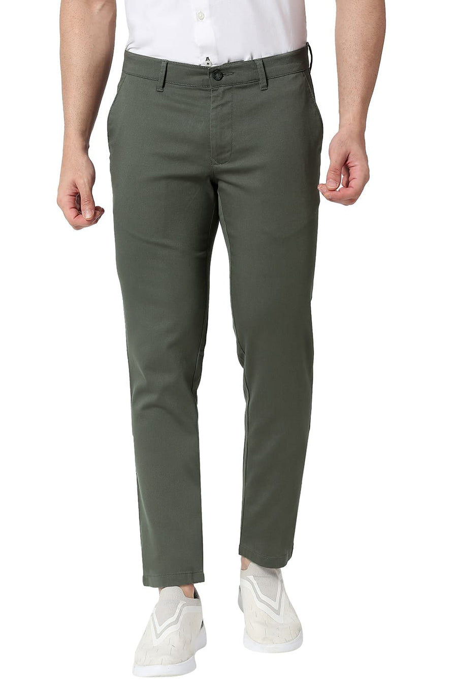 BASICS TAPERED FIT GRIFFIN GREY COTTON STRETCH TROUSERS