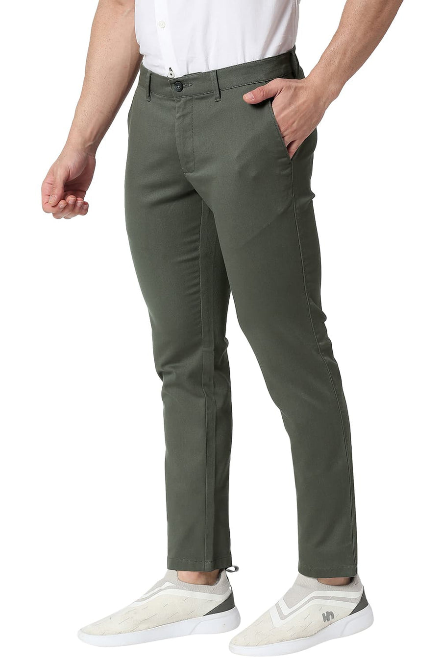 BASICS TAPERED FIT GRIFFIN GREY COTTON STRETCH TROUSERS