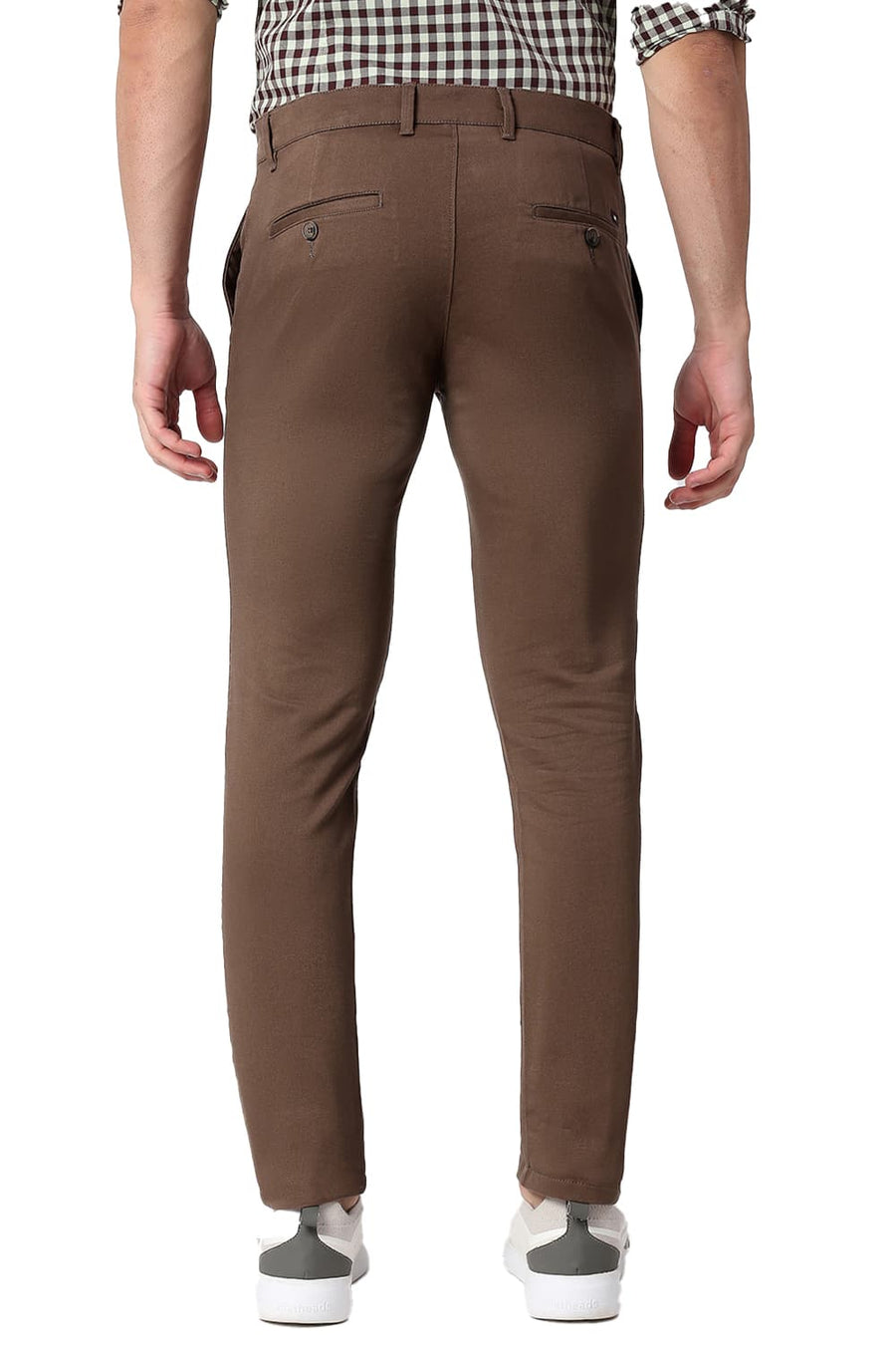 BASICS TAPERED FIT DOWNTOWN BROWN COTTON STRETCH TROUSERS