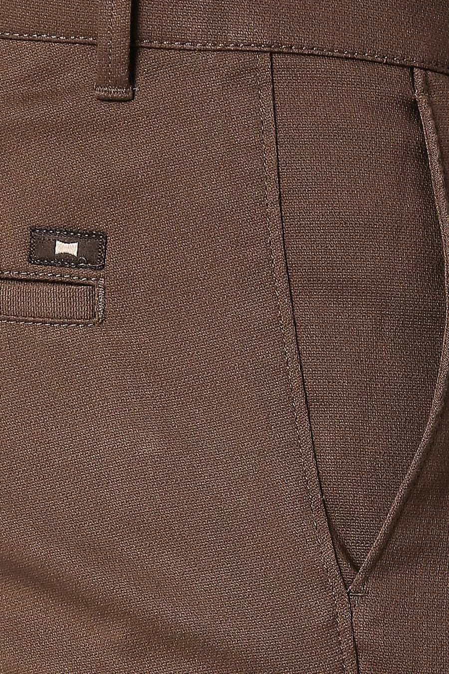 BASICS TAPERED FIT DOWNTOWN BROWN COTTON STRETCH TROUSERS