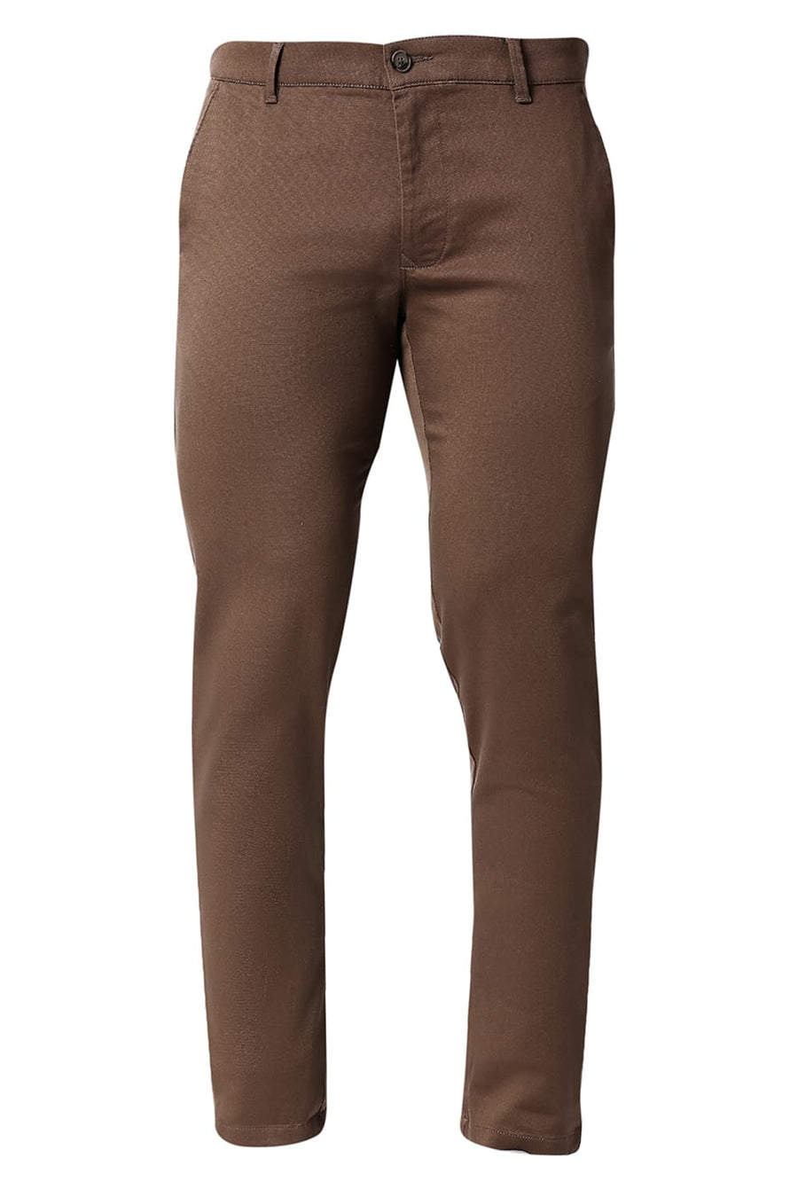 BASICS TAPERED FIT DOWNTOWN BROWN COTTON STRETCH TROUSERS