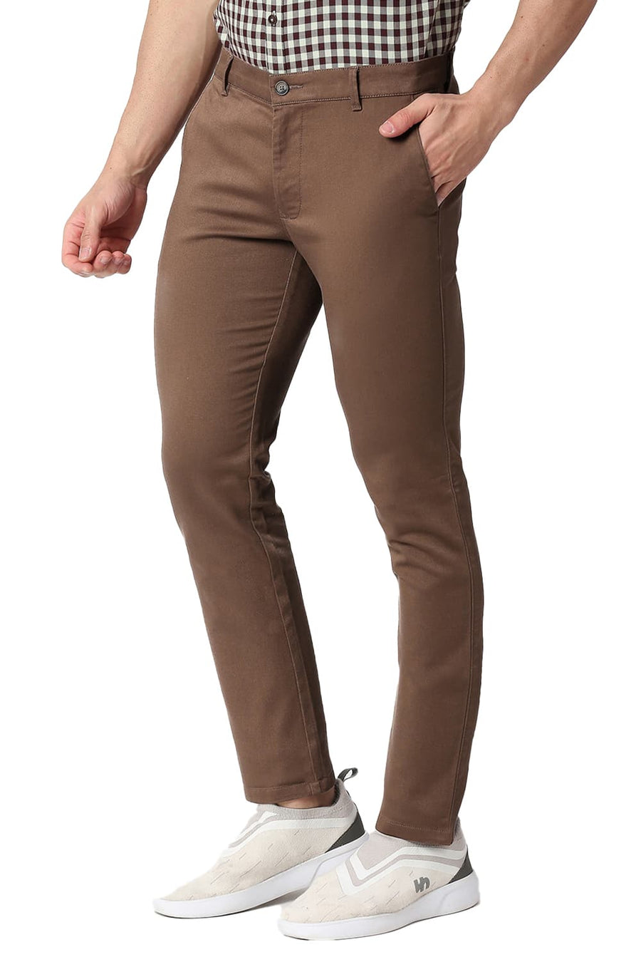 BASICS TAPERED FIT DOWNTOWN BROWN COTTON STRETCH TROUSERS