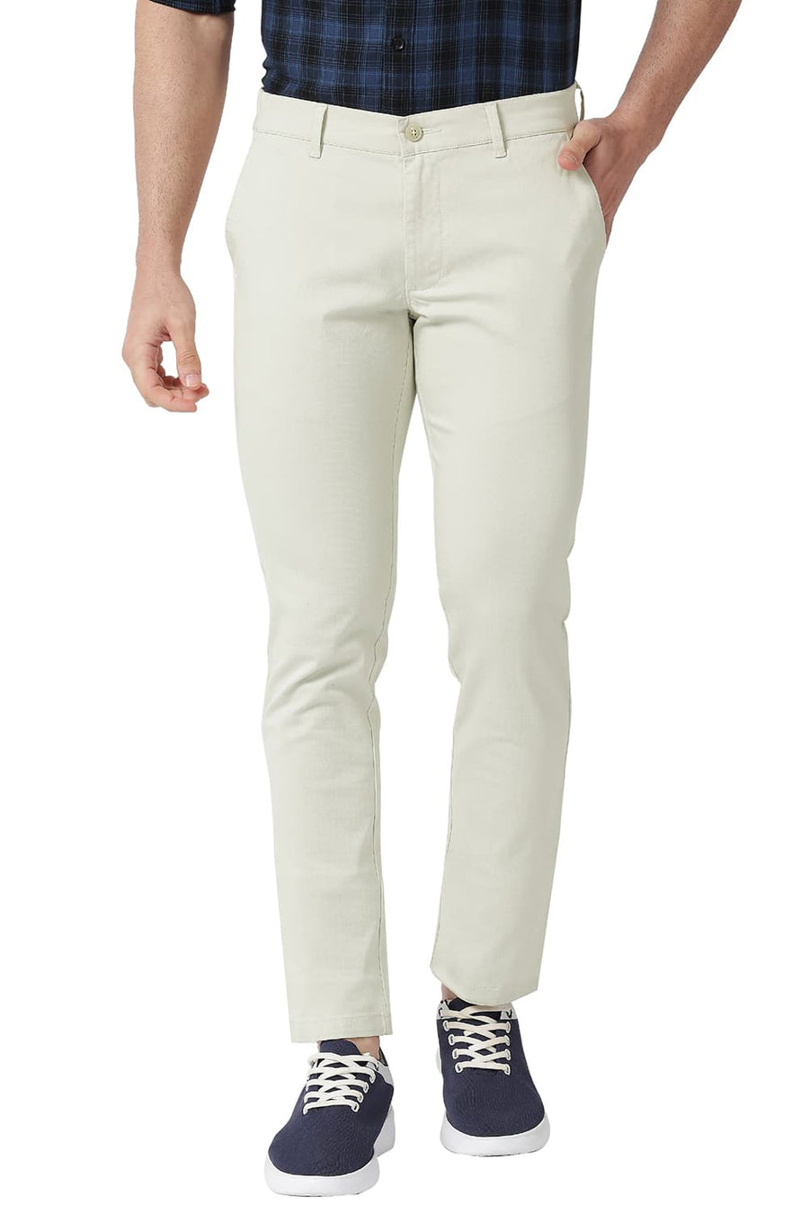 BASICS TAPERED FIT BONE WHITE STONE COTTON STRETCH TROUSERS