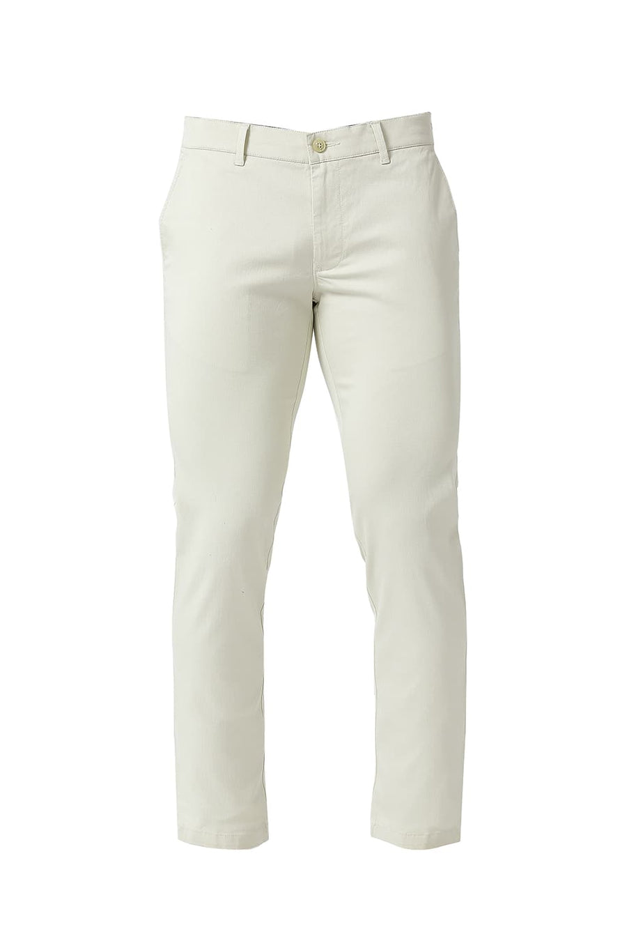 BASICS TAPERED FIT BONE WHITE STONE COTTON STRETCH TROUSERS
