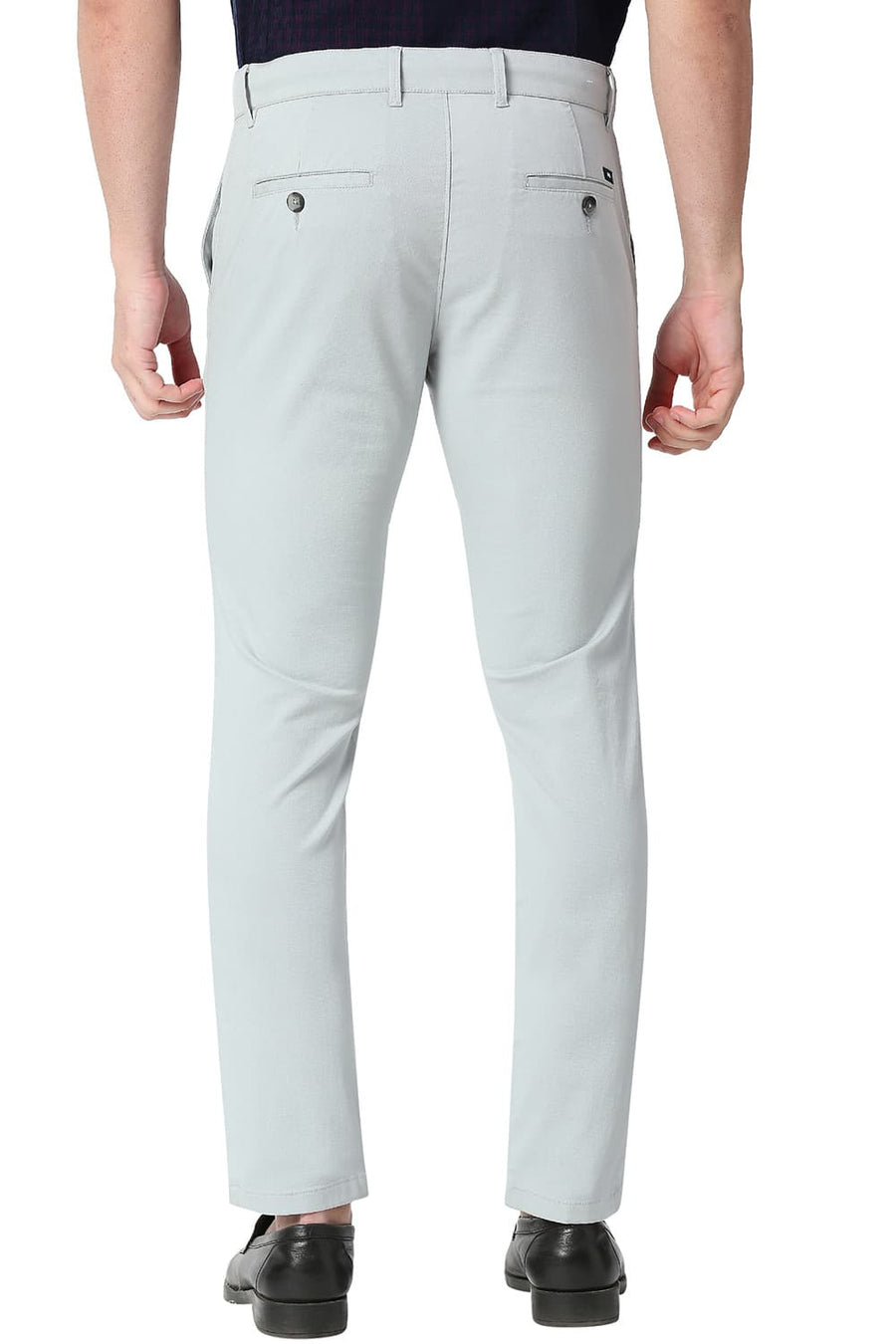 BASICS TAPERED FIT PEARL GREY COTTON STRETCH TROUSERS