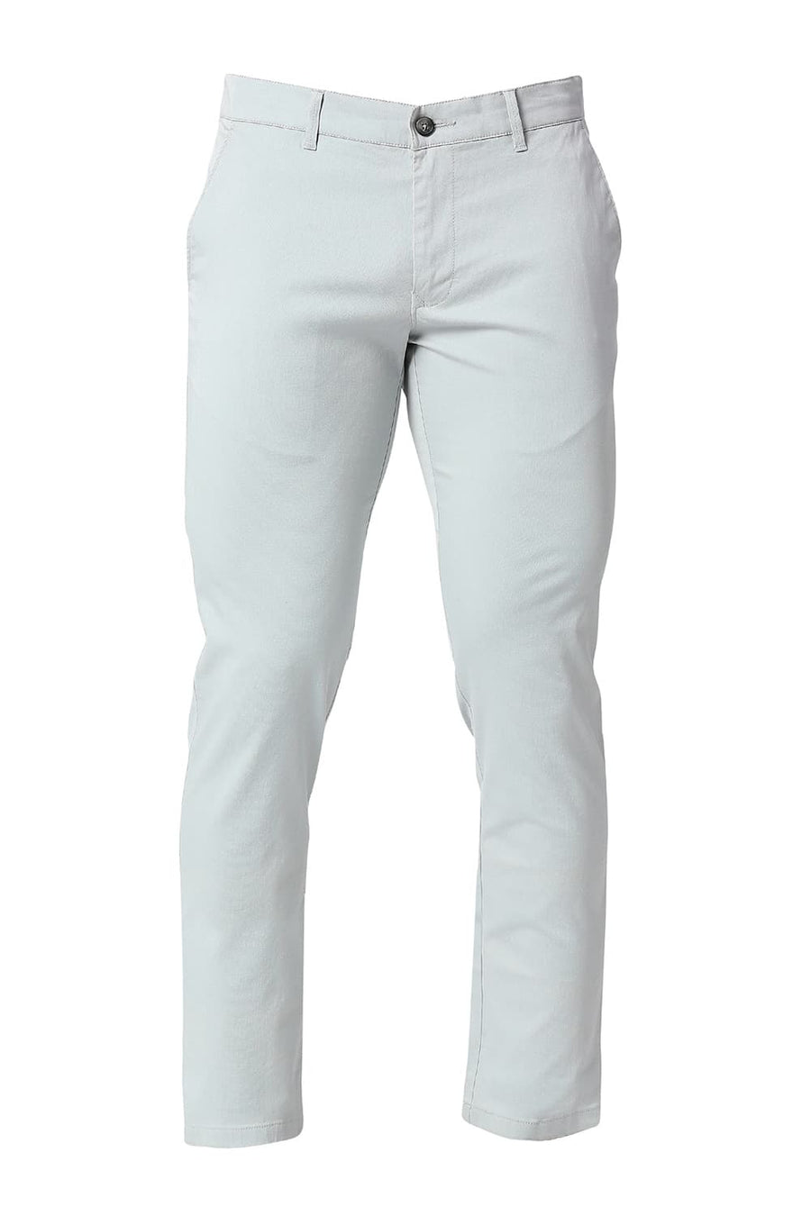 BASICS TAPERED FIT PEARL GREY COTTON STRETCH TROUSERS