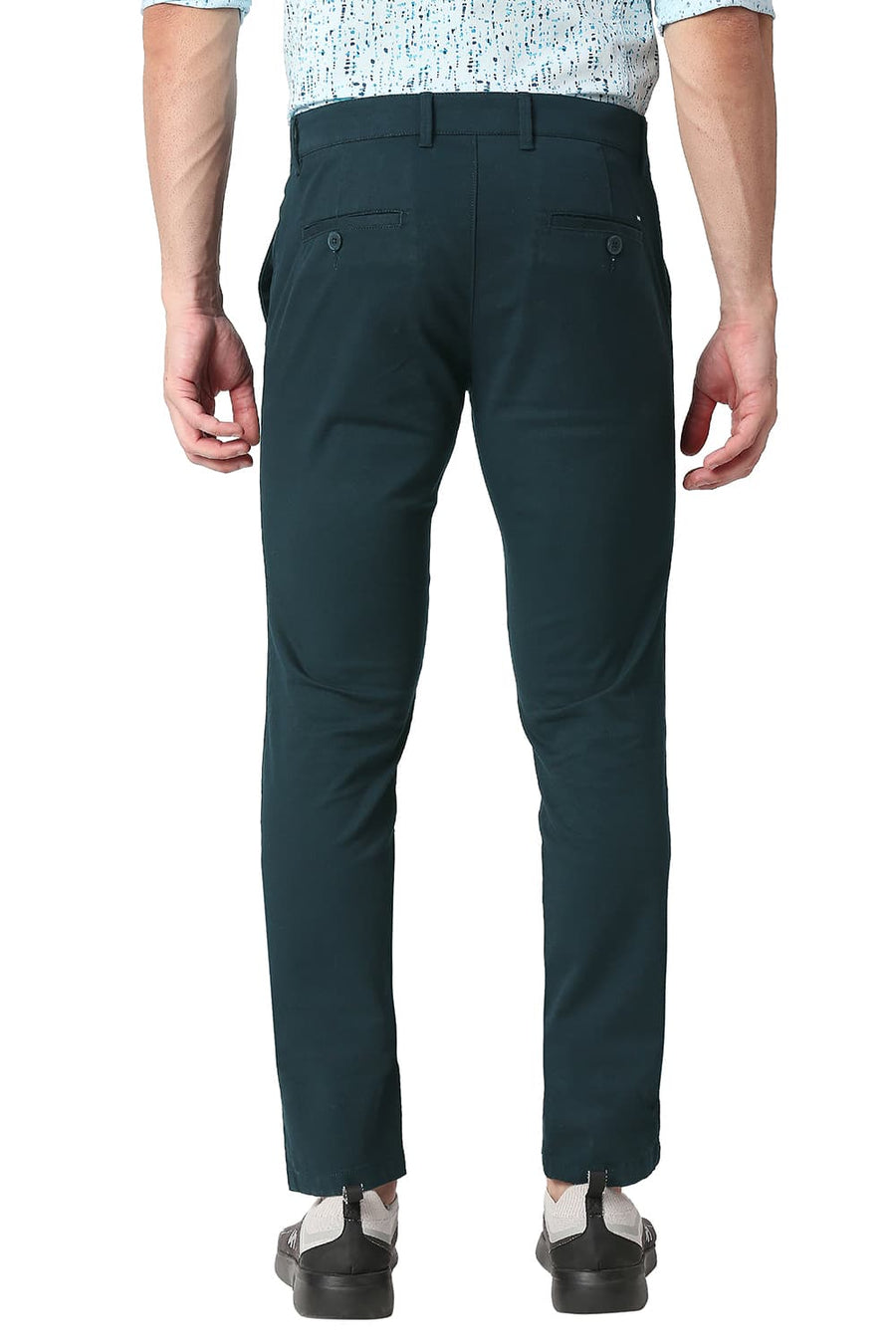 BASICS TAPERED FIT STRATIFIED GREEN COTTON STRETCH TROUSERS