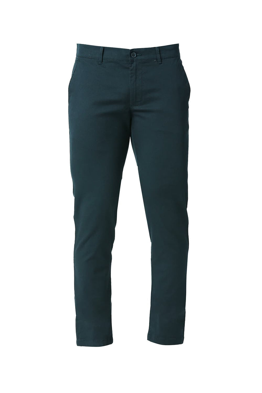 BASICS TAPERED FIT STRATIFIED GREEN COTTON STRETCH TROUSERS