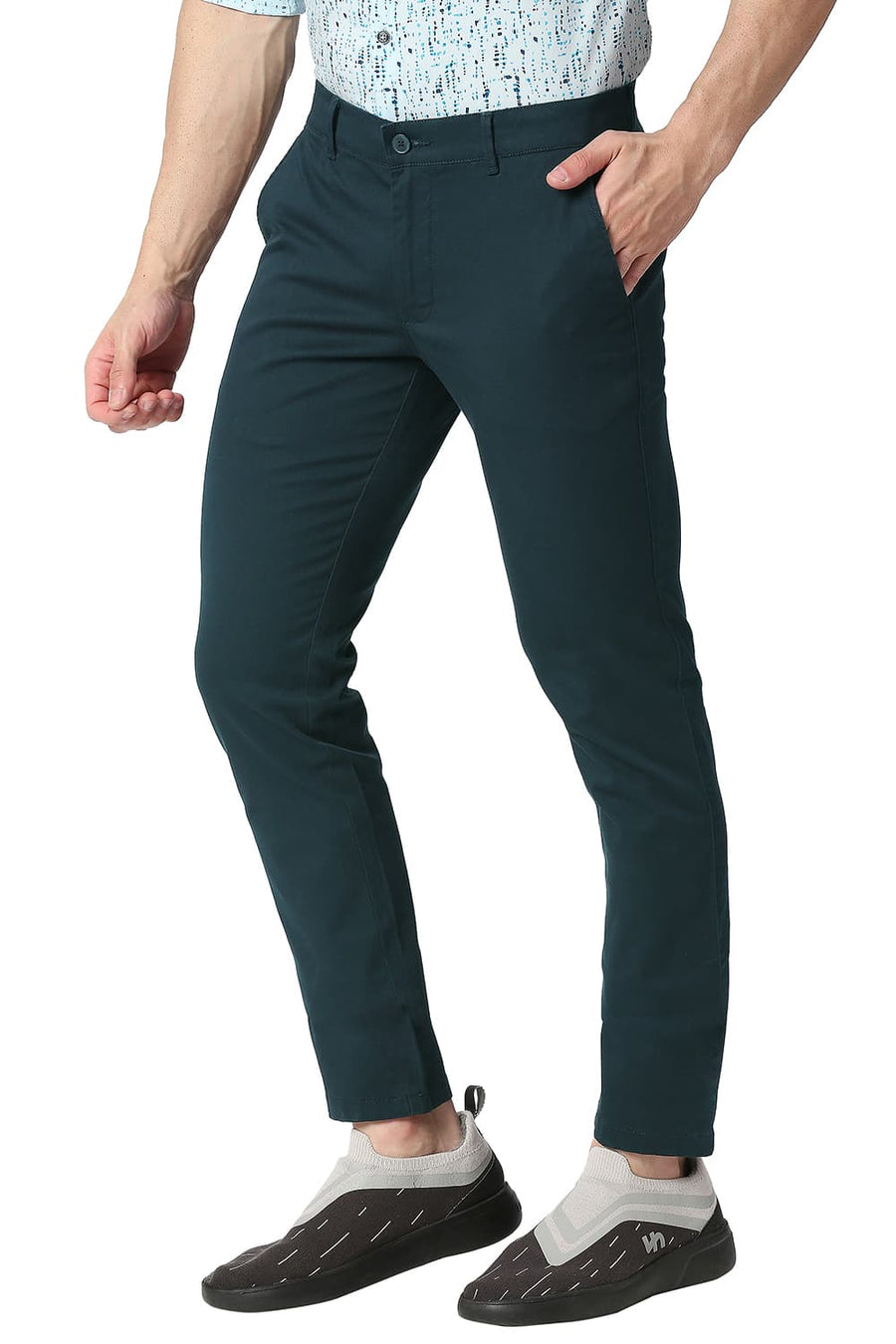 BASICS TAPERED FIT STRATIFIED GREEN COTTON STRETCH TROUSERS