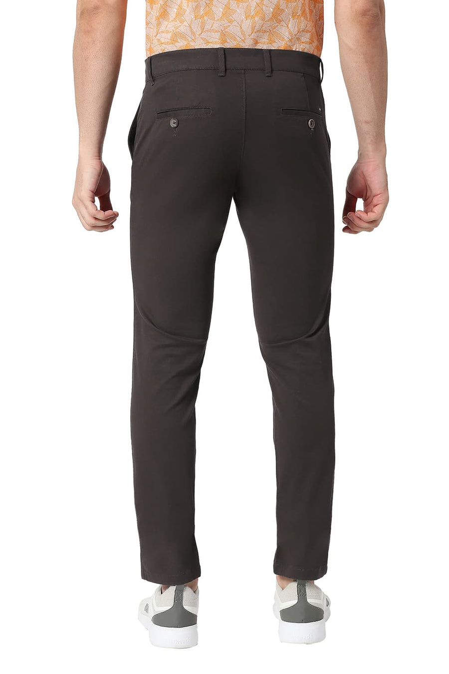 BASICS TAPERED FIT OBSIDIAN BROWN COTTON STRETCH TROUSERS