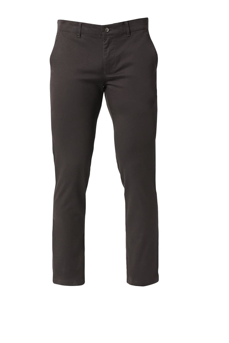 BASICS TAPERED FIT OBSIDIAN BROWN COTTON STRETCH TROUSERS
