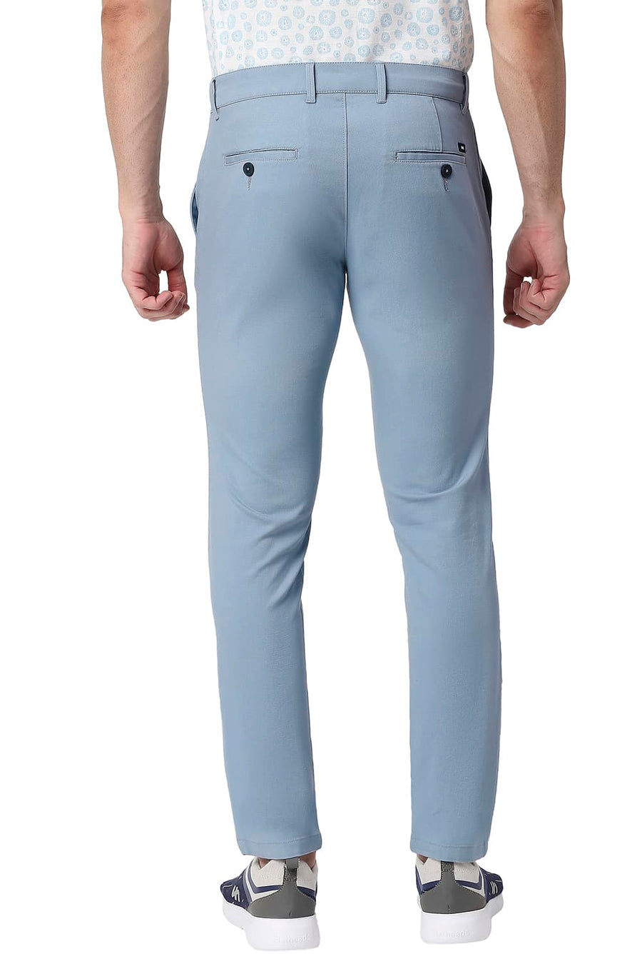 BASICS TAPERED FIT FOG BLUE COTTON STRETCH TROUSERS