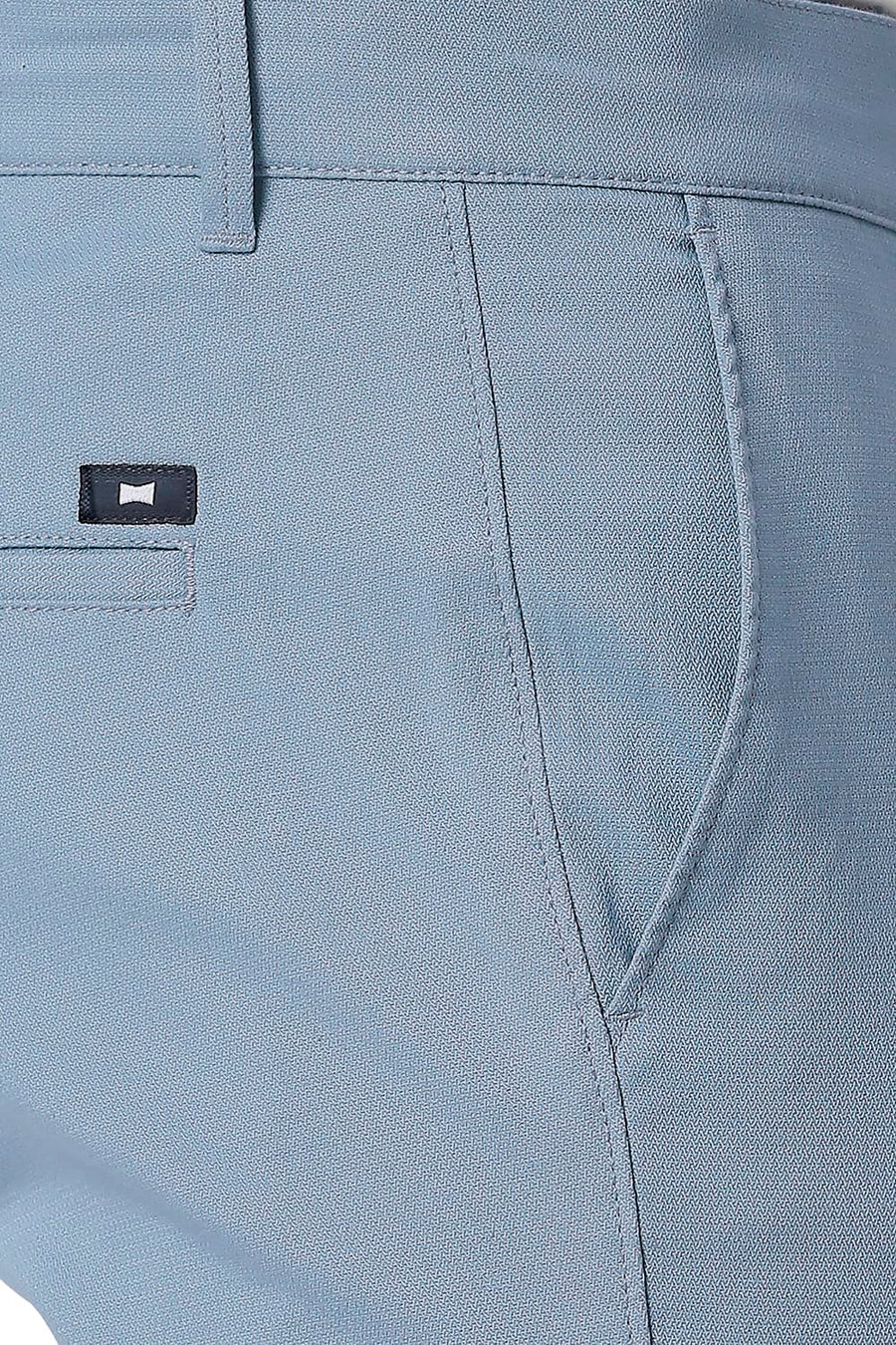 BASICS TAPERED FIT FOG BLUE COTTON STRETCH TROUSERS