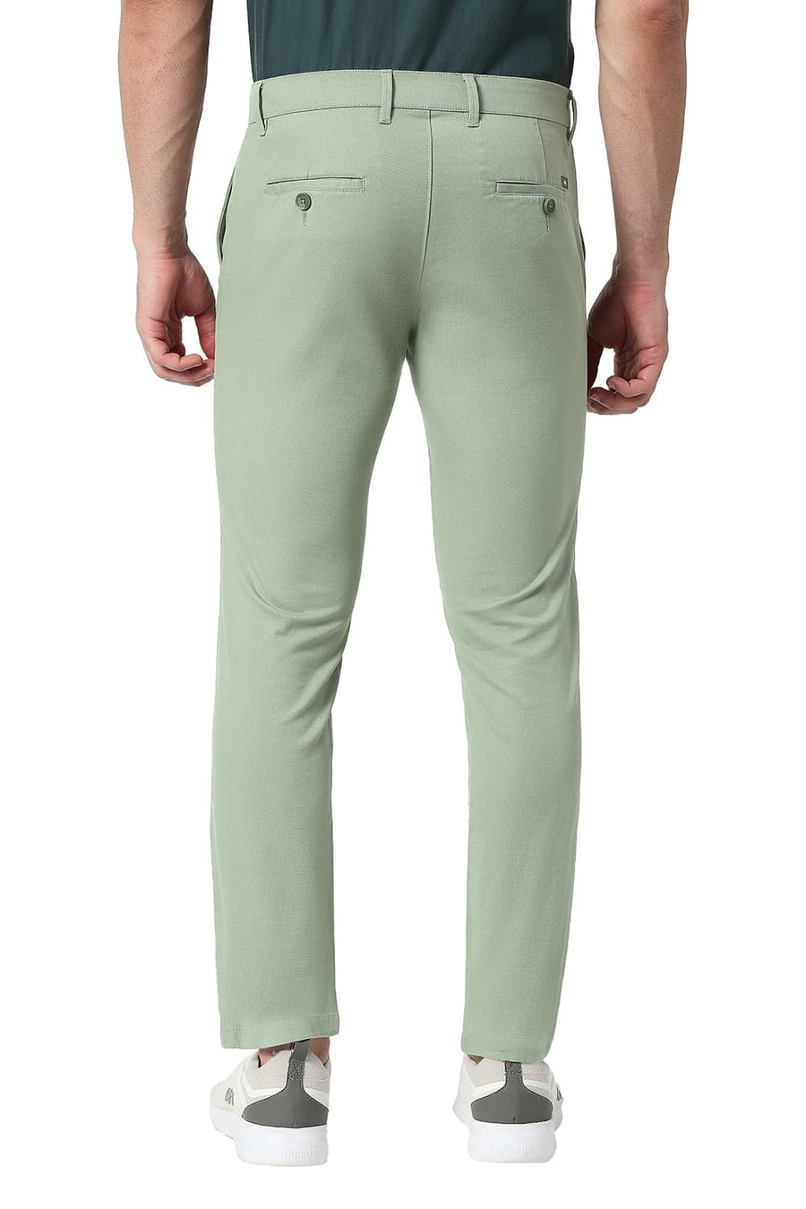 BASICS TAPERED FIT SEAGRASS GREEN COTTON STRETCH TROUSERS