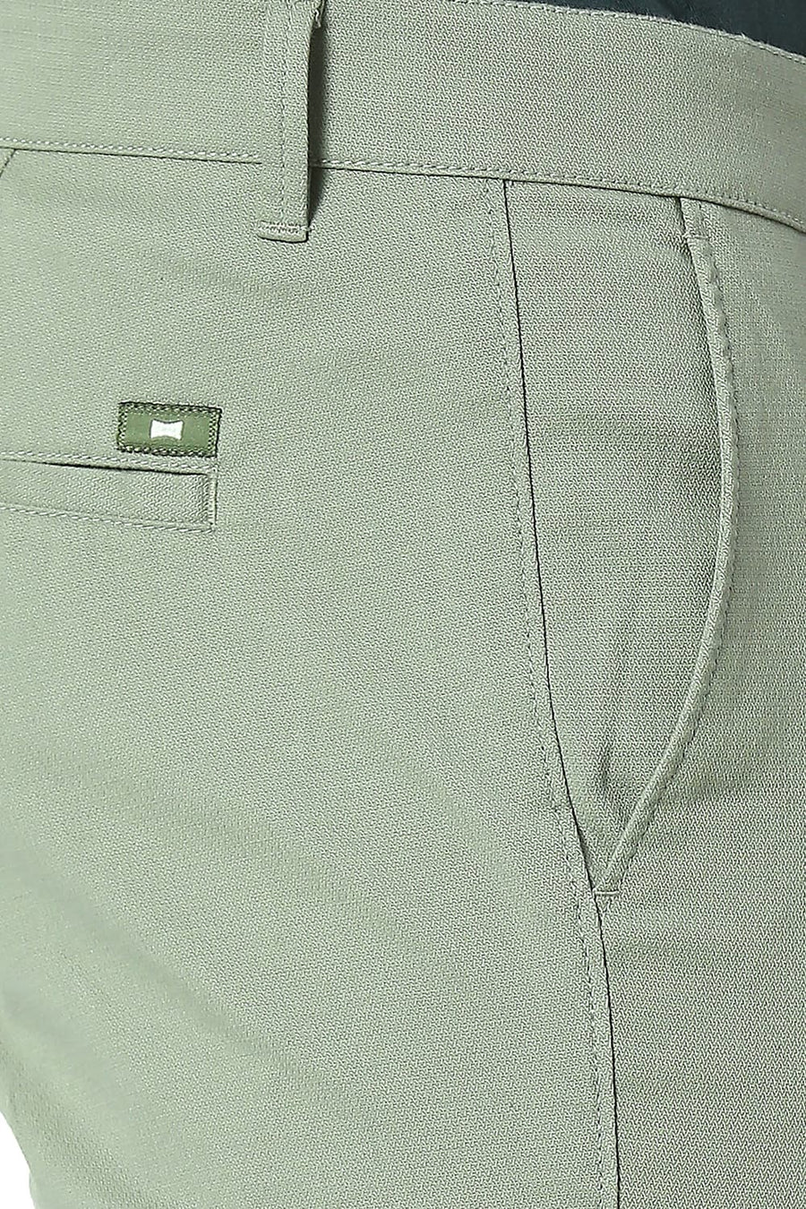 BASICS TAPERED FIT SEAGRASS GREEN COTTON STRETCH TROUSERS