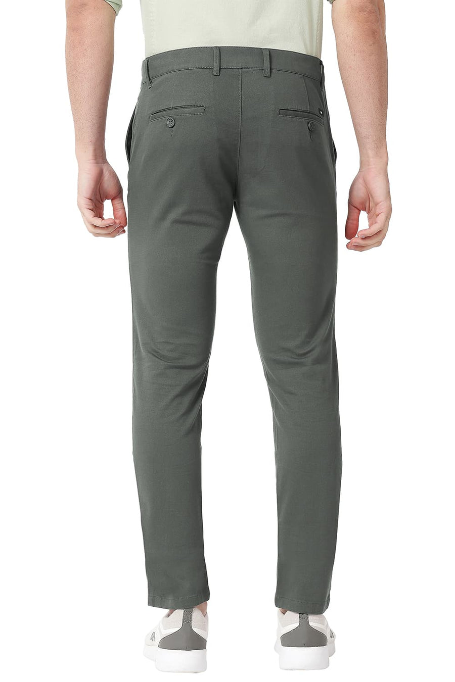 BASICS TAPERED FIT GUNMETAL GREY COTTON STRETCH TROUSERS