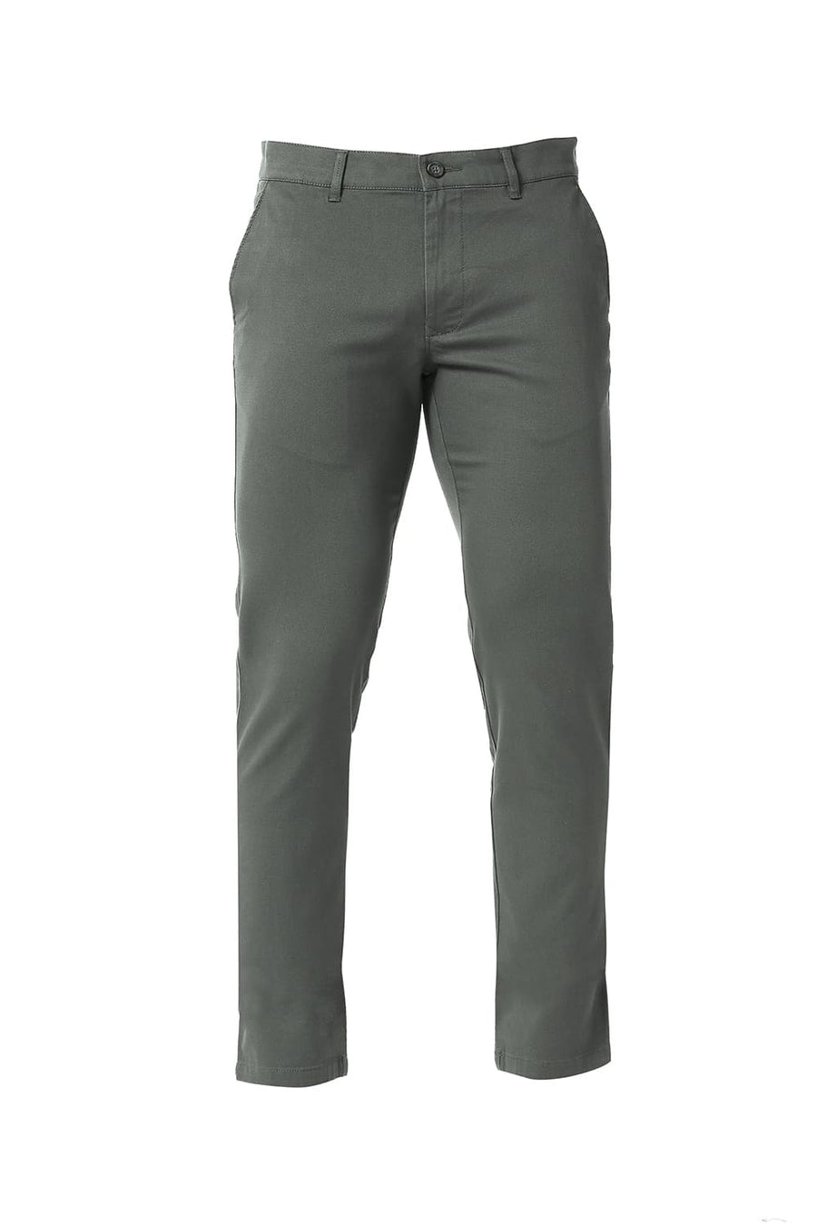 BASICS TAPERED FIT GUNMETAL GREY COTTON STRETCH TROUSERS