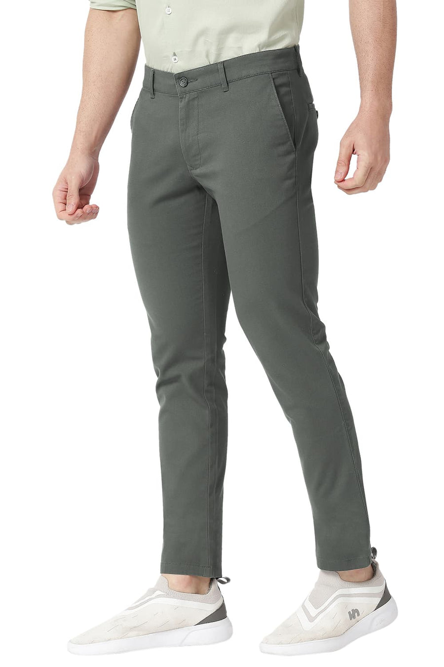 BASICS TAPERED FIT GUNMETAL GREY COTTON STRETCH TROUSERS