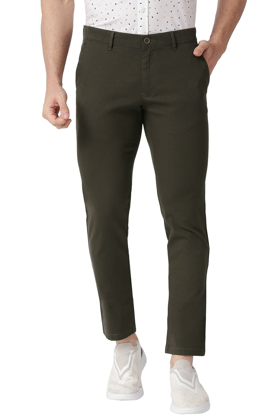 BASICS TAPERED FIT WREN BROWN COTTON STRETCH TROUSERS