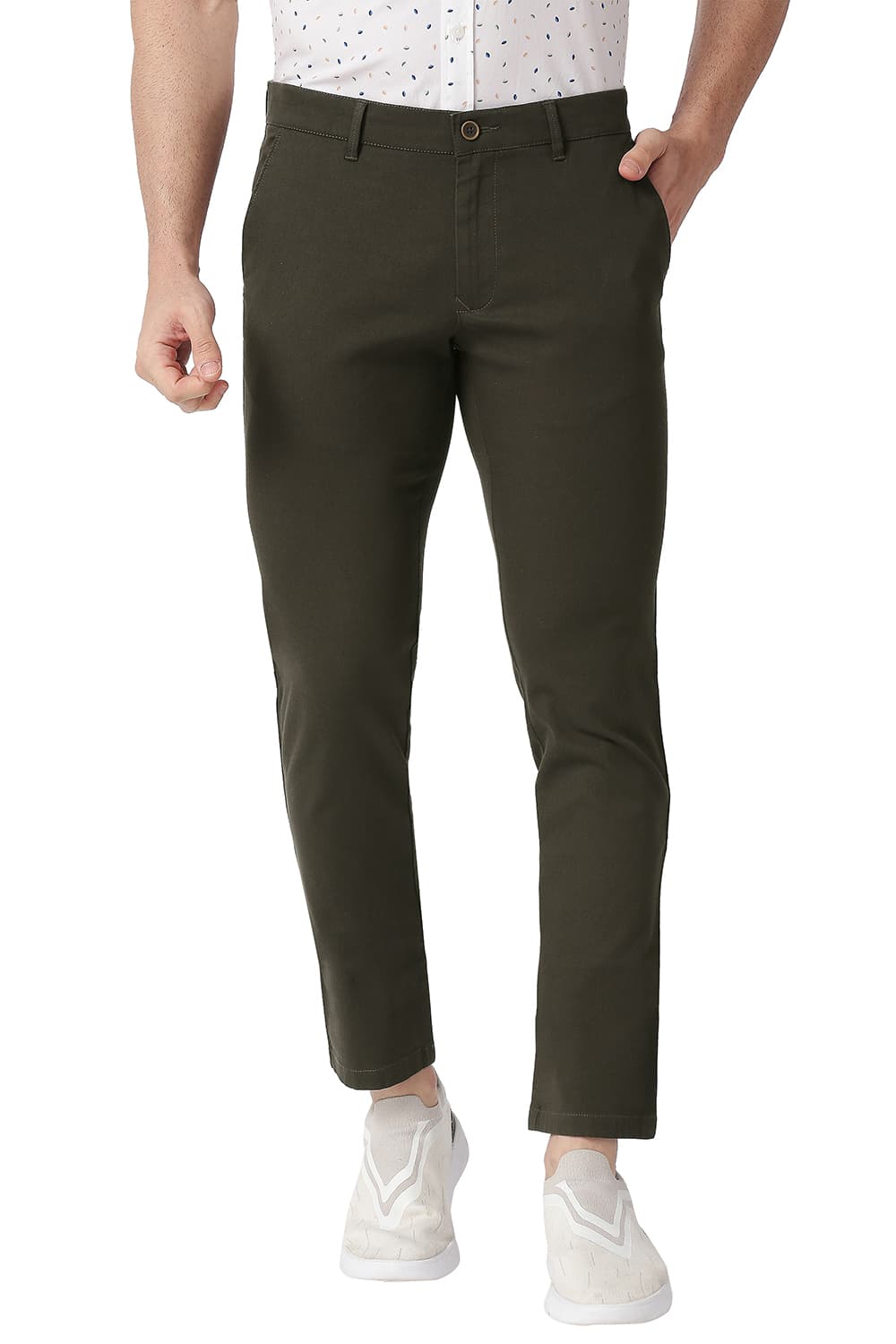 BASICS TAPERED FIT COTTON STRETCH TROUSERS