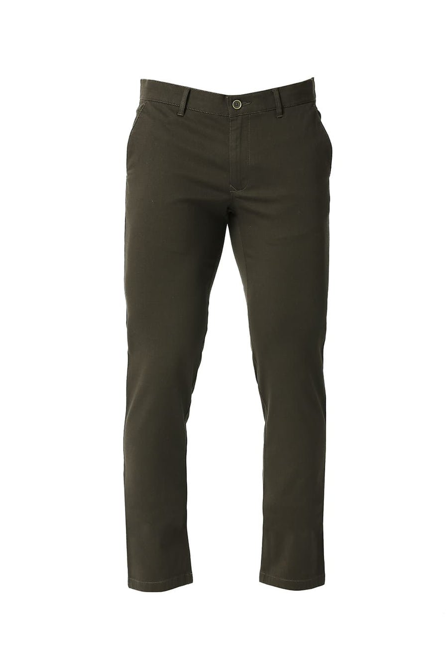BASICS TAPERED FIT WREN BROWN COTTON STRETCH TROUSERS