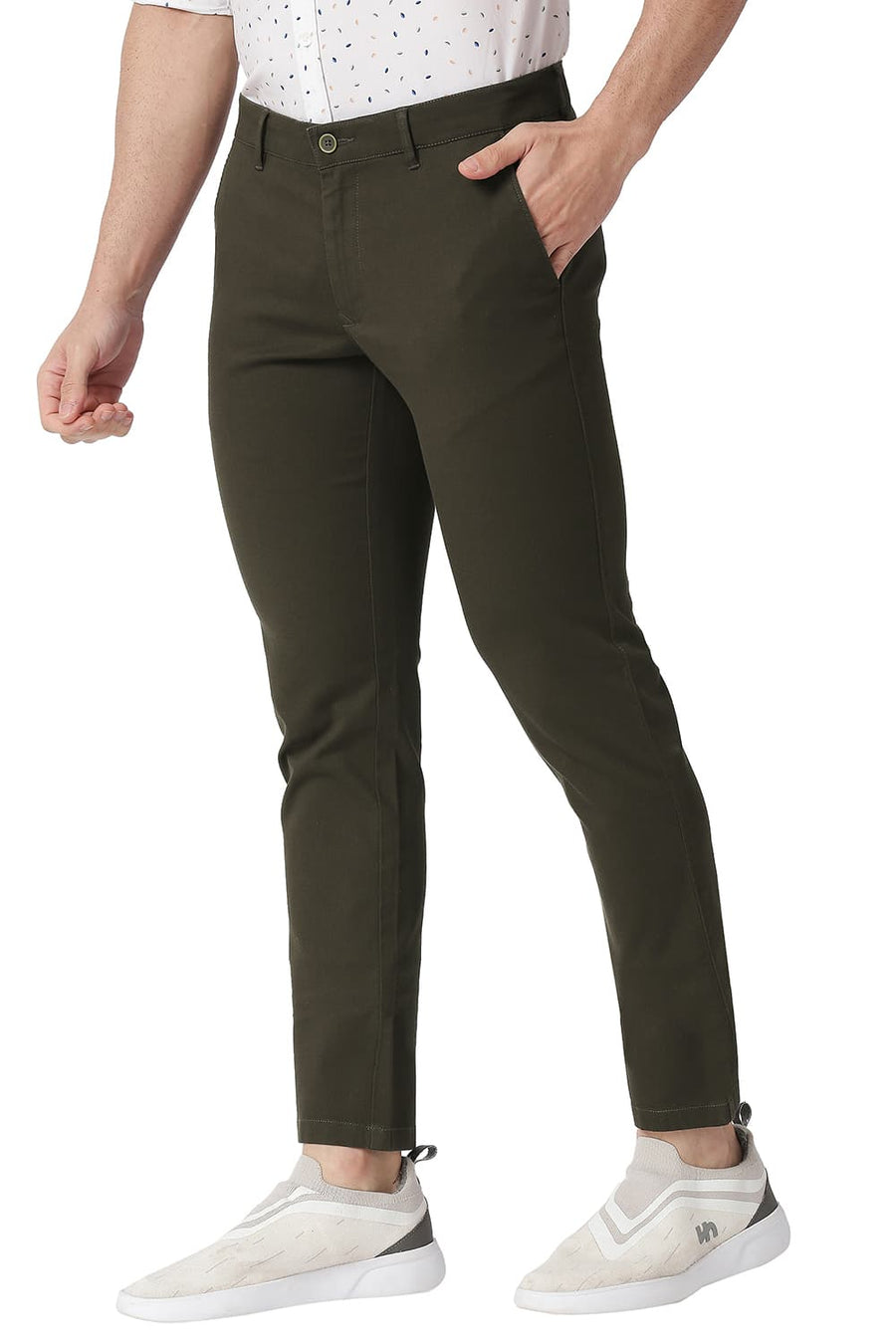 BASICS TAPERED FIT WREN BROWN COTTON STRETCH TROUSERS