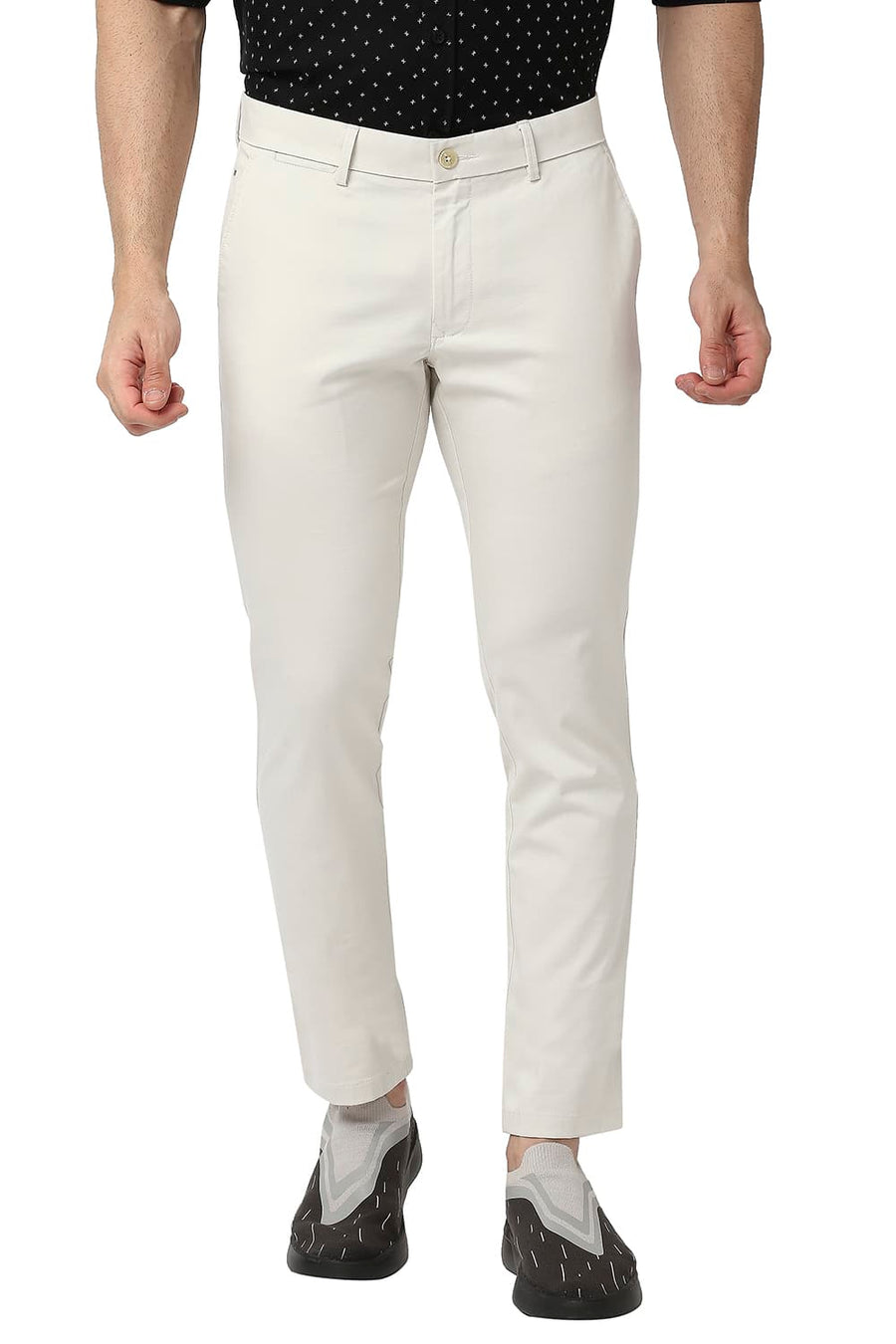 BASICS TAPERED FIT BIRCH STONE COTTON STRETCH TROUSERS
