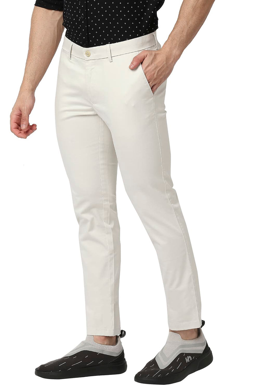 BASICS TAPERED FIT BIRCH STONE COTTON STRETCH TROUSERS
