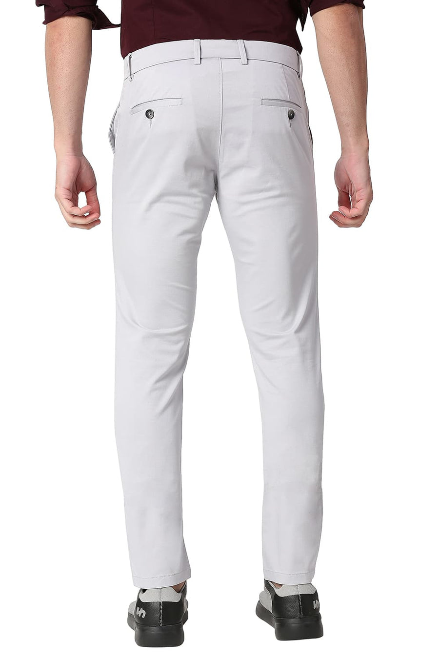 BASICS TAPERED FIT OYSTER GREY COTTON STRETCH TROUSERS