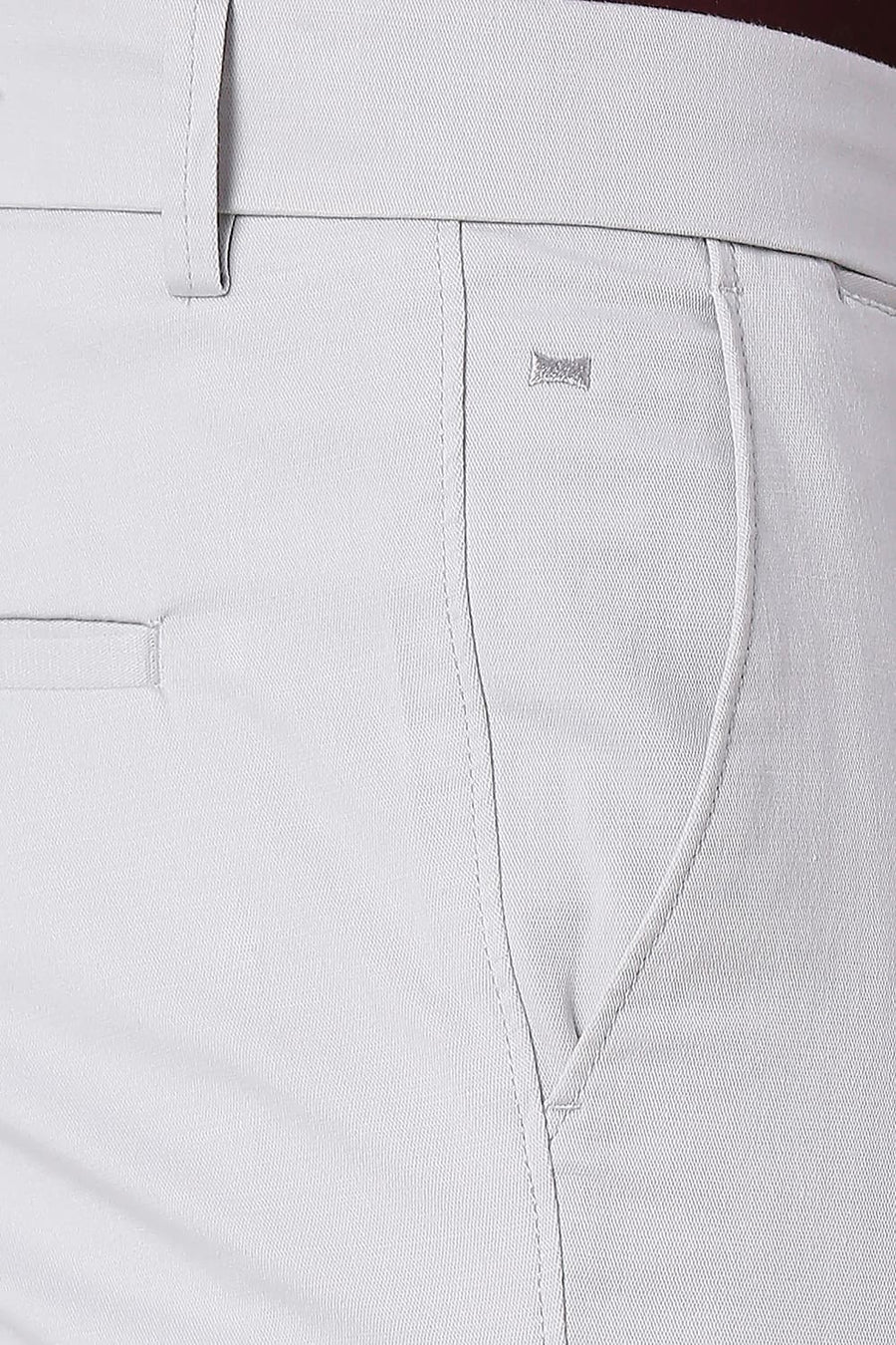 BASICS TAPERED FIT OYSTER GREY COTTON STRETCH TROUSERS