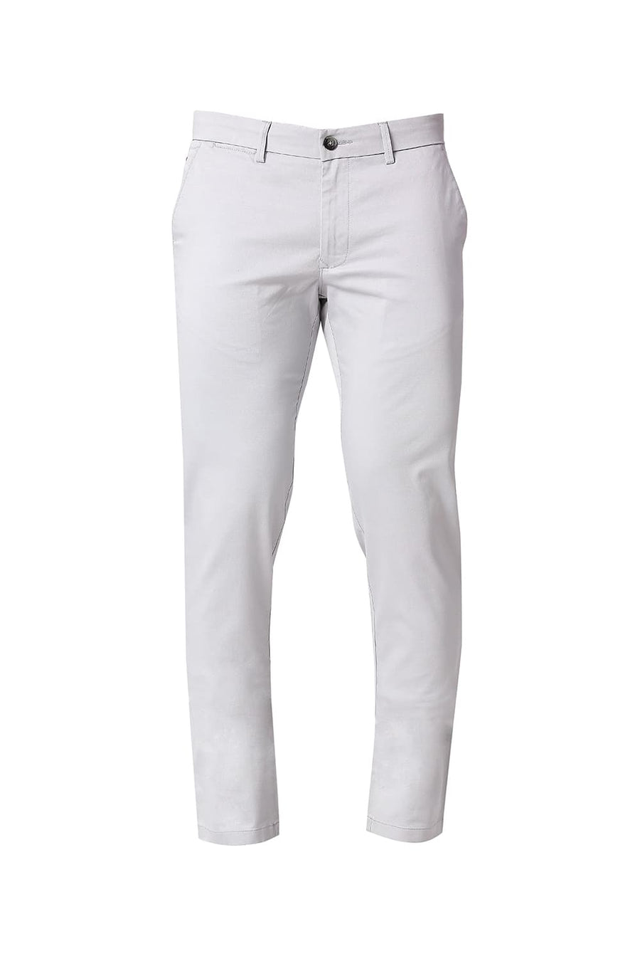 BASICS TAPERED FIT OYSTER GREY COTTON STRETCH TROUSERS
