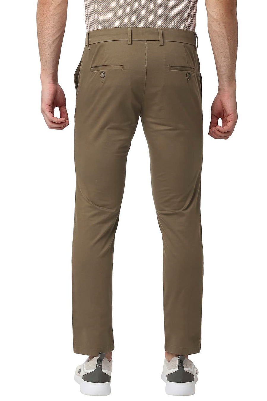BASICS TAPERED FIT SEPIA BROWN COTTON STRETCH TROUSERS