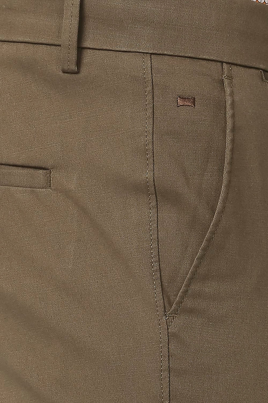 BASICS TAPERED FIT SEPIA BROWN COTTON STRETCH TROUSERS